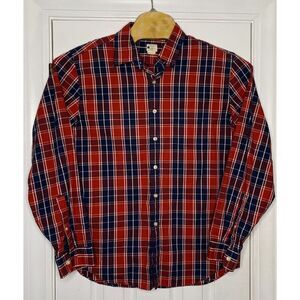 Tailored By J Crew Mens Long Sleeve Button‎ Front Shirt Red Blue Plaid Large